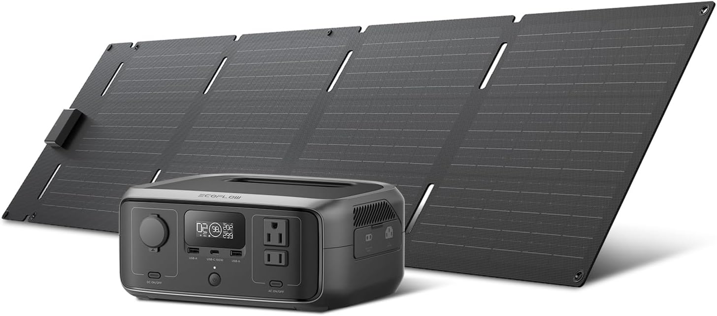 EF ECOFLOW Portable Power Station RIVER 2, 256Wh LiFePO4 Battery/ 1 Hour Fast Charging, 2 Up to 600W AC Outlets, Solar Generator (Solar Panel Optional) for Outdoor Camping/RVs/Home Use