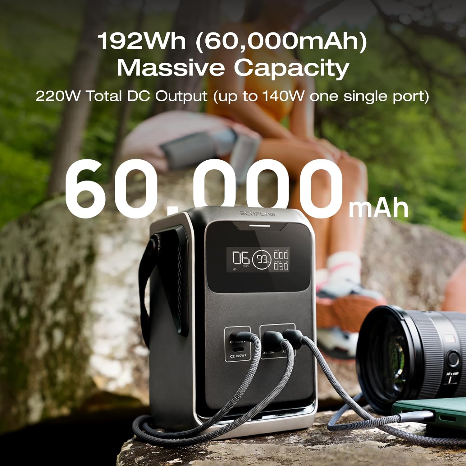 EF ECOFLOW TRAIL 200 DC Portable Power Station, 192Wh LiFePO4 Battery, Solar Generator, 220W DC Output, Compact Power Bank for Camping, Travel, Outdoors, and Emergency Use (No Wall Charger Included)
