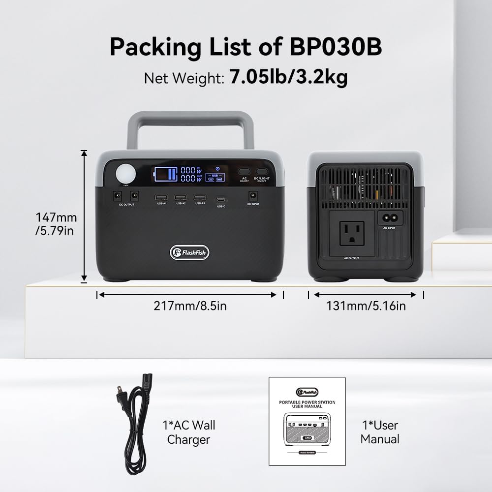 FF Flashfish Portable Power Station, 230Wh LiFePO4 Battery Pack, Solar Generator With 300W AC Output(Peak 600W), Backup Power Emergency Power Supply For Home, Camping, CPAP