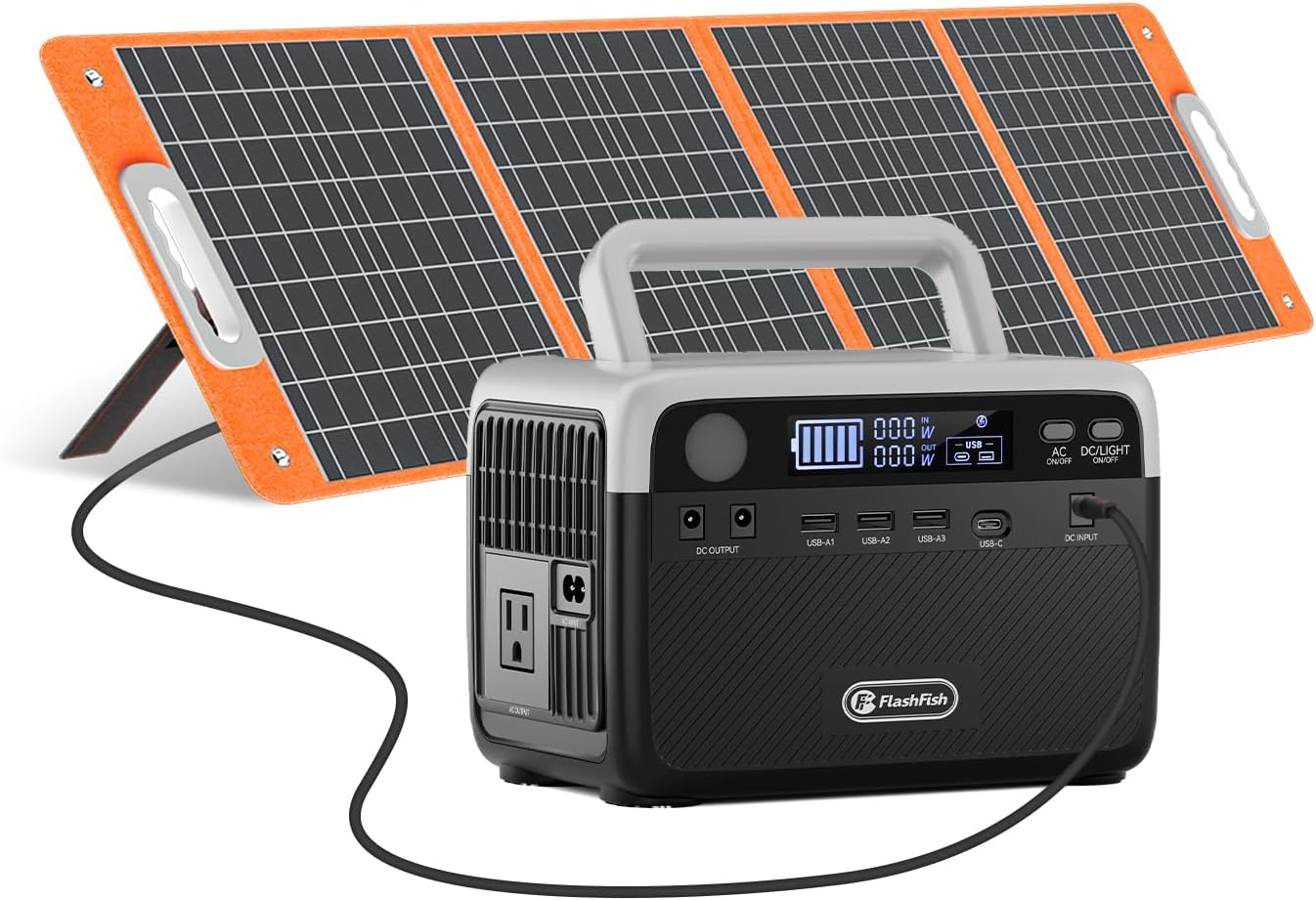 FF Flashfish Portable Power Station, 230Wh LiFePO4 Battery Pack, Solar Generator With 300W AC Output(Peak 600W), Backup Power Emergency Power Supply For Home, Camping, CPAP