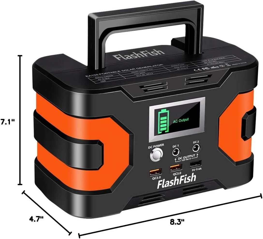 Flashfish 150W Portable Power Station 166Wh, 300W Peak Solar Generator with 2 Ac Outlets, 2 DcPorts  3 USB Ports, Backup Battery Pack for Camping, Outdoor Emergency, Home Power Supply