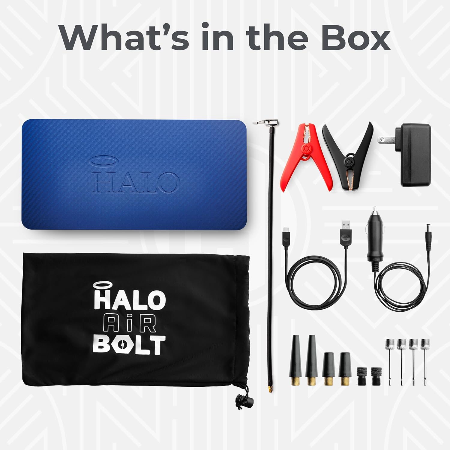 HALO Bolt Air 58830 Portable Car Battery Jump Starter | 100 PSI Air Compressor, 58.8Wh USB Power Bank, Emergency Floodlight  Charger, Jumps Cars SUVs  Trucks, Inflates Tires, TSA Approved — Blue