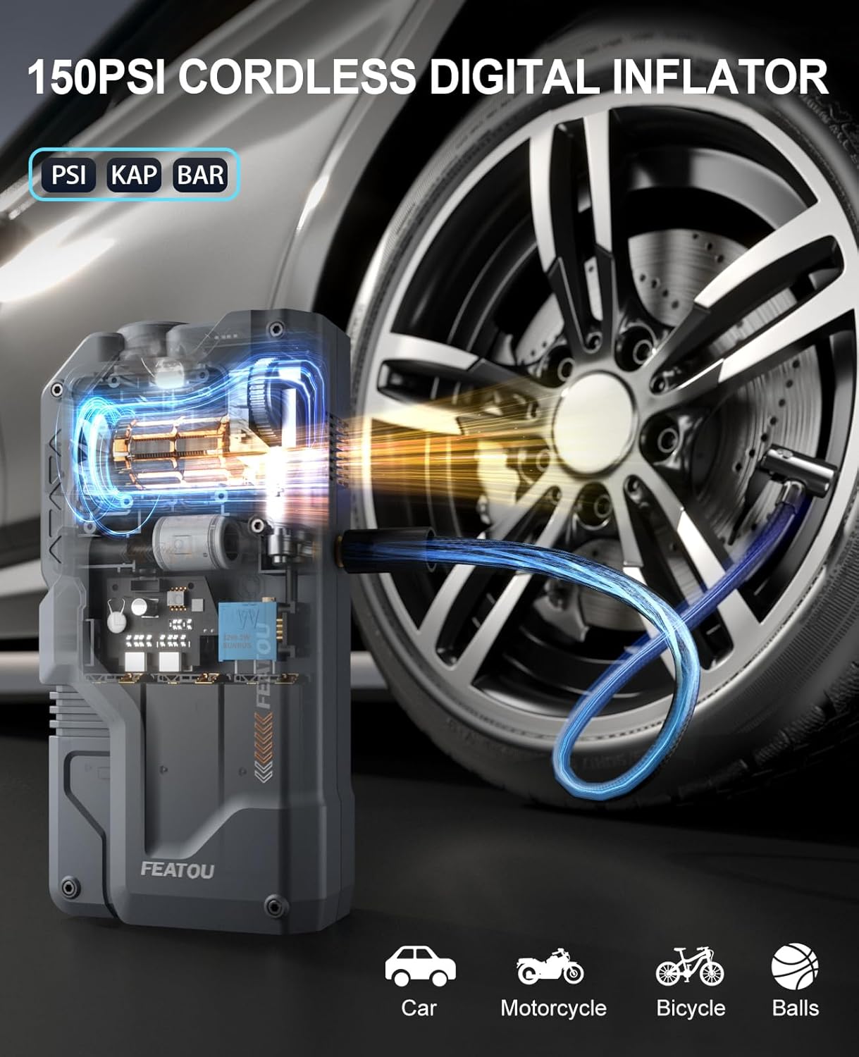 Jump Starter with Air Compressor, 5 in 1 Functional Jump Box 5500A Peak Power Pack with 150PSI Digital Tire Inflator, Portable Car Charger Jumper for 9.0L Gas or 7.5L Diesel