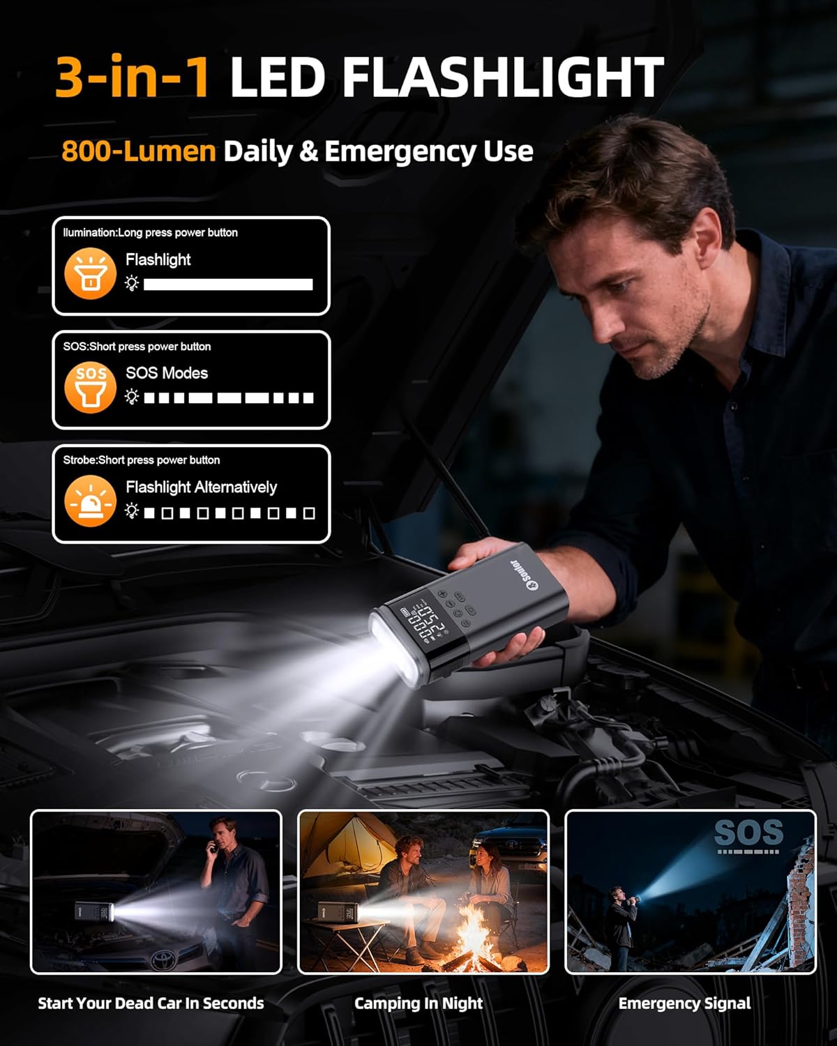 Jump Starter with Air Compressor, 6000A Battery Jumper Starter Portable, 12V Jump Box Car Jump Starter Portable with 150PSI Tire Inflator, LED Light, Gloves and Jumper Cables (14L Diesel All Cars) Jump Starter with Air Compressor, 6000A Battery Jumper Starter Portable, 12V Jump Box Car Jump Starter Portable with 150PSI Tire Inflator, LED Light, Gloves and Jumper Cables (14L Diesel All Cars)