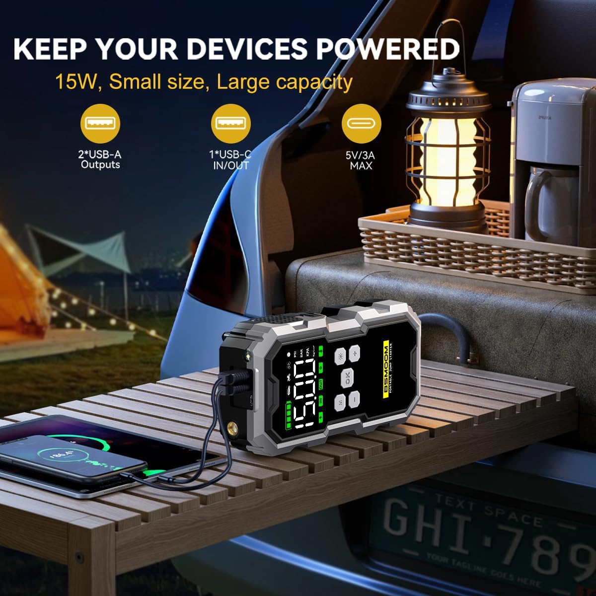 Jump Starter with Air Compressor, 6000A Jump Starter Battery Pack (All Gas/10L Diesel), 150PSI 12V Jump Box Car Battery Jumper Starter Portable with Type-C Quick Charge and LED Lights Jump Starter with Air Compressor, 6000A Jump Starter Battery Pack (All Gas/10L Diesel), 150PSI 12V Jump Box Car Battery Jumper Starter Portable with Type-C Quick Charge and LED Lights