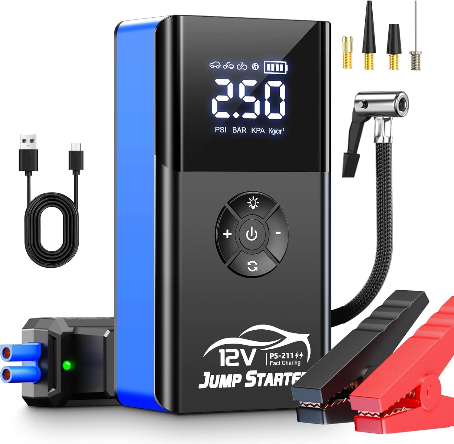 Jump Starter with Air Compressor, 8000A 180PSI, Portable Car Battery Jump Starter (All Gas/12L Diesel) 12V Automobile Jump Box Pack Chargers with Jumper Cables, 4-Mode LED Lights Jump Starter with Air Compressor, 8000A 180PSI, Portable Car Battery Jump Starter (All Gas/12L Diesel) 12V Automobile Jump Box Pack Chargers with Jumper Cables, 4-Mode LED Lights