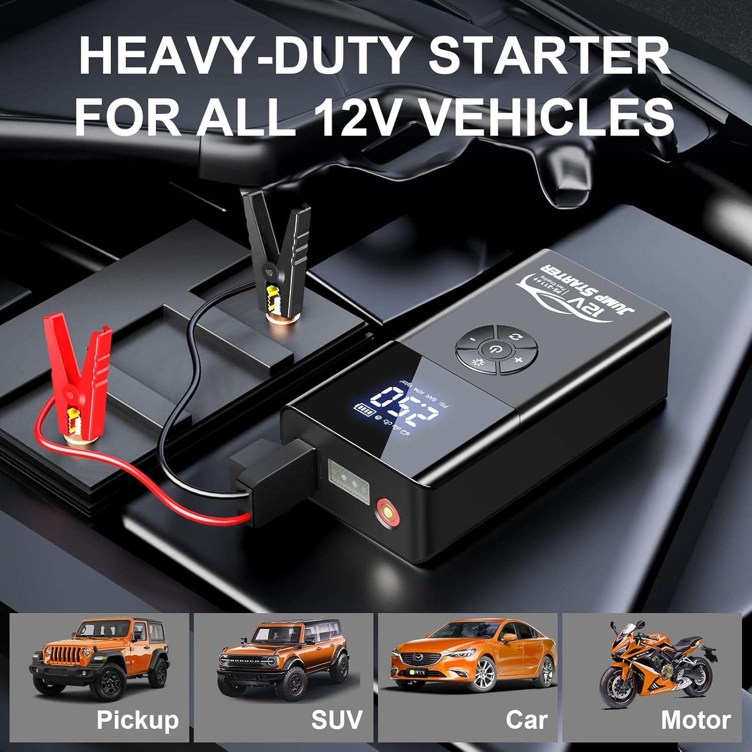Jump Starter with Air Compressor, 8000A 180PSI, Portable Car Battery Jump Starter (All Gas/12L Diesel) 12V Automobile Jump Box Pack Chargers with Jumper Cables, 4-Mode LED Lights Jump Starter with Air Compressor, 8000A 180PSI, Portable Car Battery Jump Starter (All Gas/12L Diesel) 12V Automobile Jump Box Pack Chargers with Jumper Cables, 4-Mode LED Lights