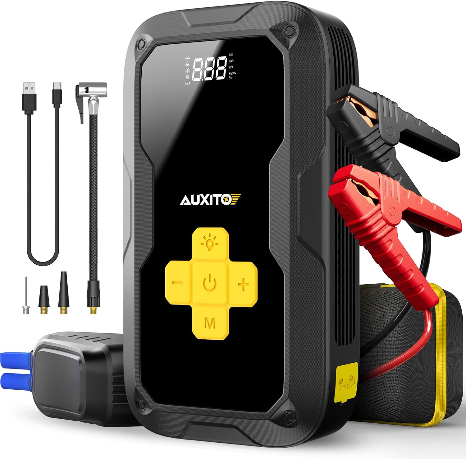 Jump Starter with Air Compressor, AUXITO 6000A Portable Car Jumper, 150PSI Digital Tire Inflator, 12V Jump Box for All Gas/8L Diesel Engine, Power Bank with Type-C Quick Charger, 400LM Emergency Light