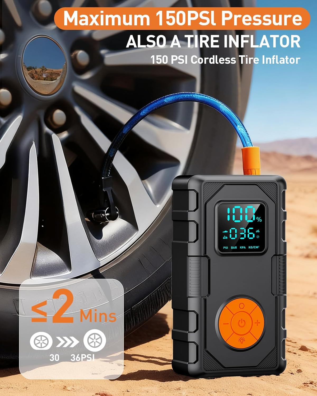 Jump Starter with Air Compressor, Car Battery Jump Starter (8.0 Gas/7.0L Diesel), Battery Jumper Starter Portable Jump Box, 12V Portable Car Jump Starter with Tire Inflator,Gift for Man Father Husband