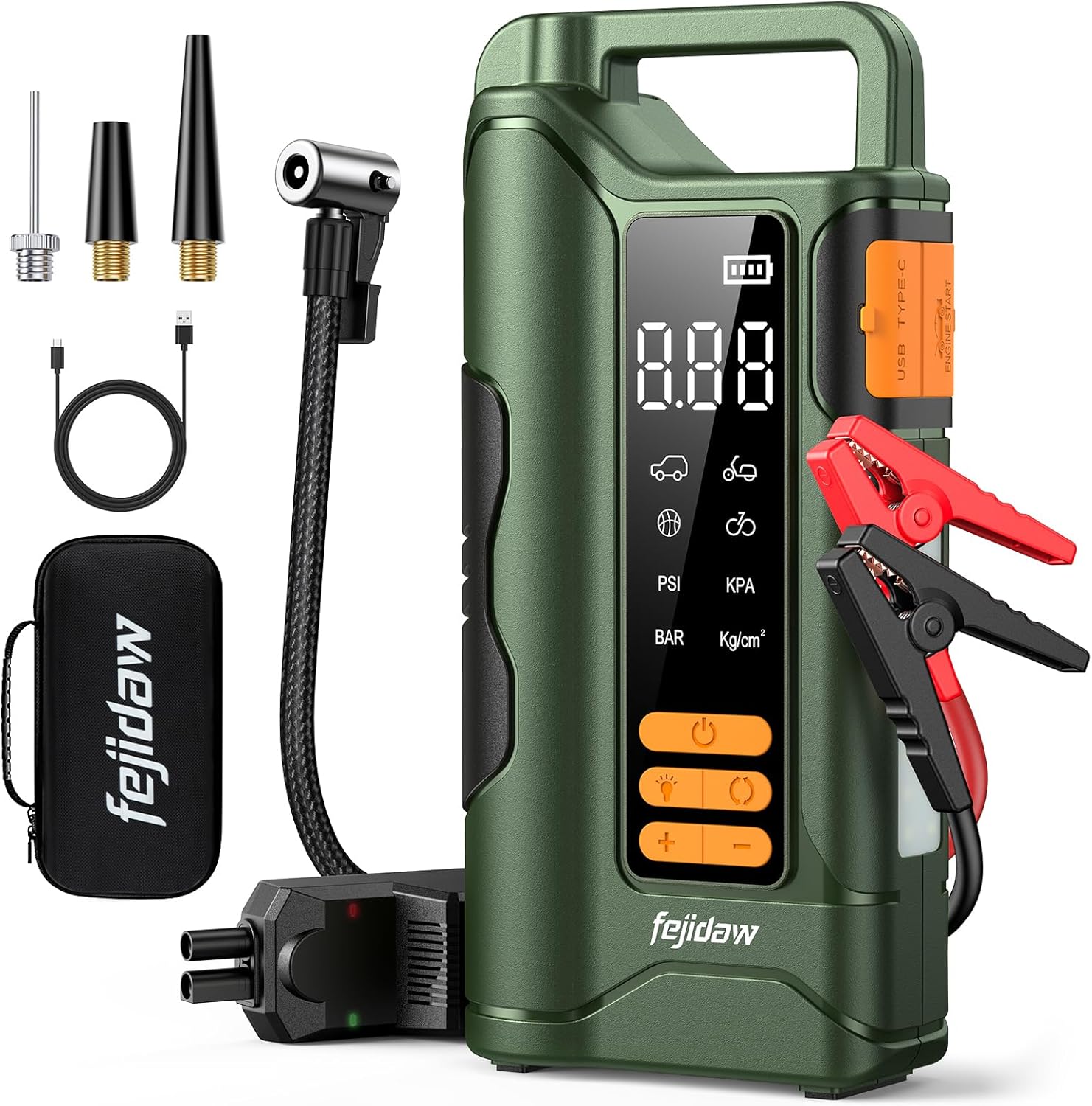 Jump Starter with Air Compressor,5000A Car Battery Jumper Starter, 16000mAh Battery Jumper Starter Portable for 10L Gas/Diesel Engine with 160PSI Booster,LED Display Light,Jumper Cables Jump Starter with Air Compressor,5000A Car Battery Jumper Starter, 16000mAh Battery Jumper Starter Portable for 10L Gas/Diesel Engine with 160PSI Booster,LED Display Light,Jumper Cables