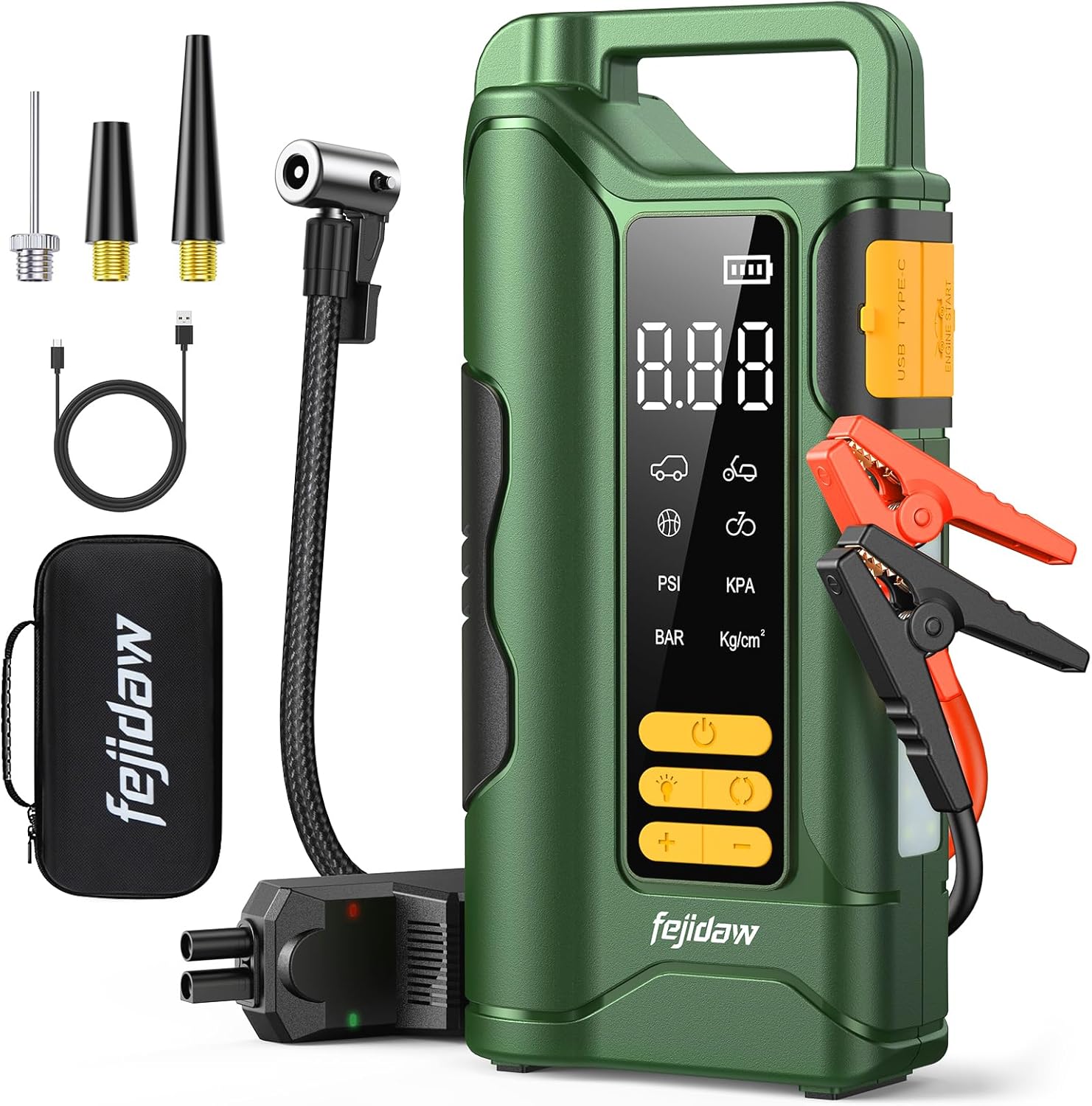 Jump Starter with Air Compressor,5000A Car Battery Jumper Starter, 16000mAh Battery Jumper Starter Portable for 10L Gas/Diesel Engine with 160PSI Booster,LED Display Light,Jumper Cables Jump Starter with Air Compressor,5000A Car Battery Jumper Starter, 16000mAh Battery Jumper Starter Portable for 10L Gas/Diesel Engine with 160PSI Booster,LED Display Light,Jumper Cables