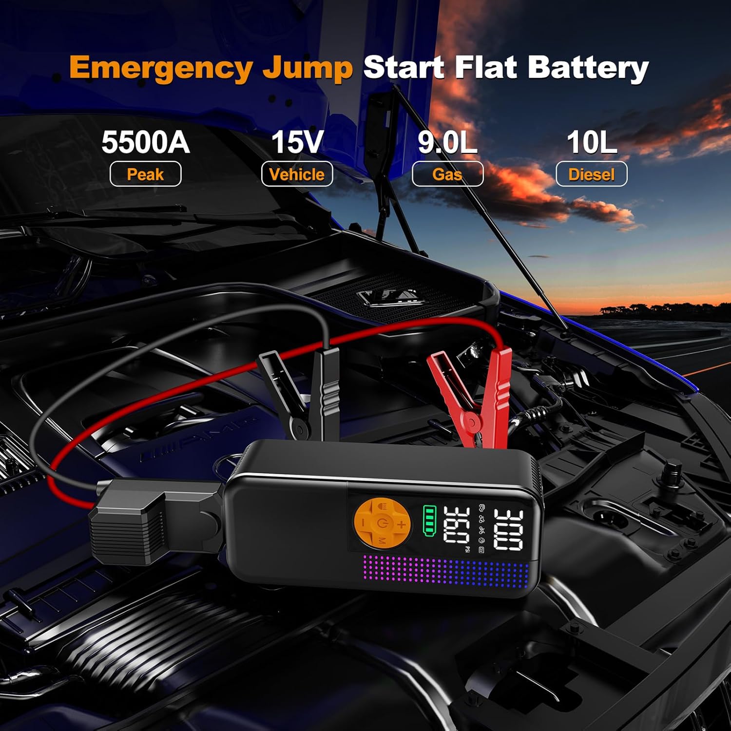 Jump Starter with Air Compressor,5500A Portable Car Battery Booster(All Gas 10L Diesel) with 150PSI Cordless Auto Tire Inflator,15V Portable Car Battery Jump Starter Box with LCD Display LED Light Jump Starter with Air Compressor,5500A Portable Car Battery Booster(All Gas 10L Diesel) with 150PSI Cordless Auto Tire Inflator,15V Portable Car Battery Jump Starter Box with LCD Display LED Light