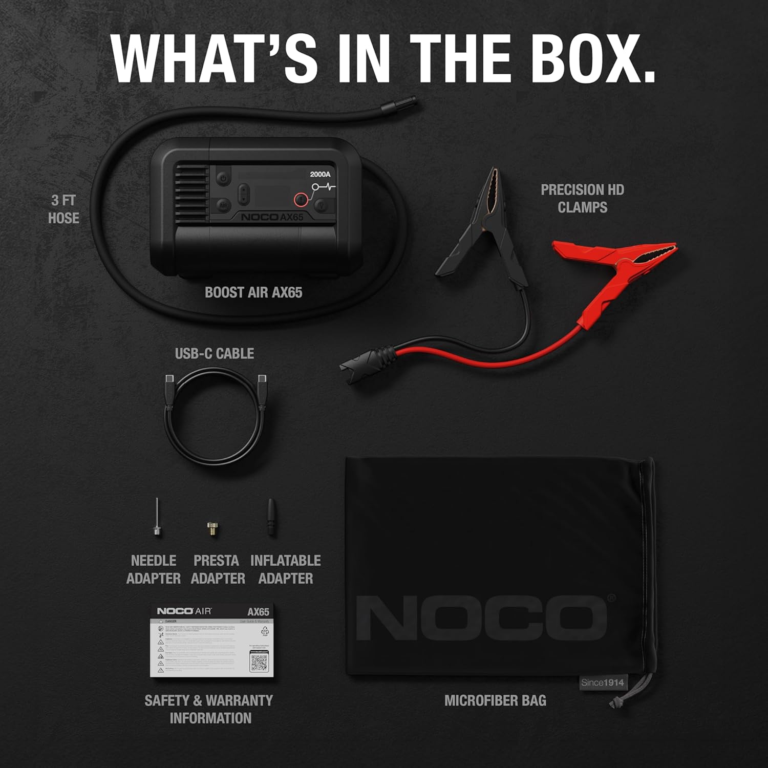 NOCO Boost+Air AX65: 2000A Jump Starter with Air Compressor Tire Inflator – Starts 8.0L Gas  6.0L Diesel – 67 SLPM Airflow Inflates 0–40 PSI in 2 Minutes