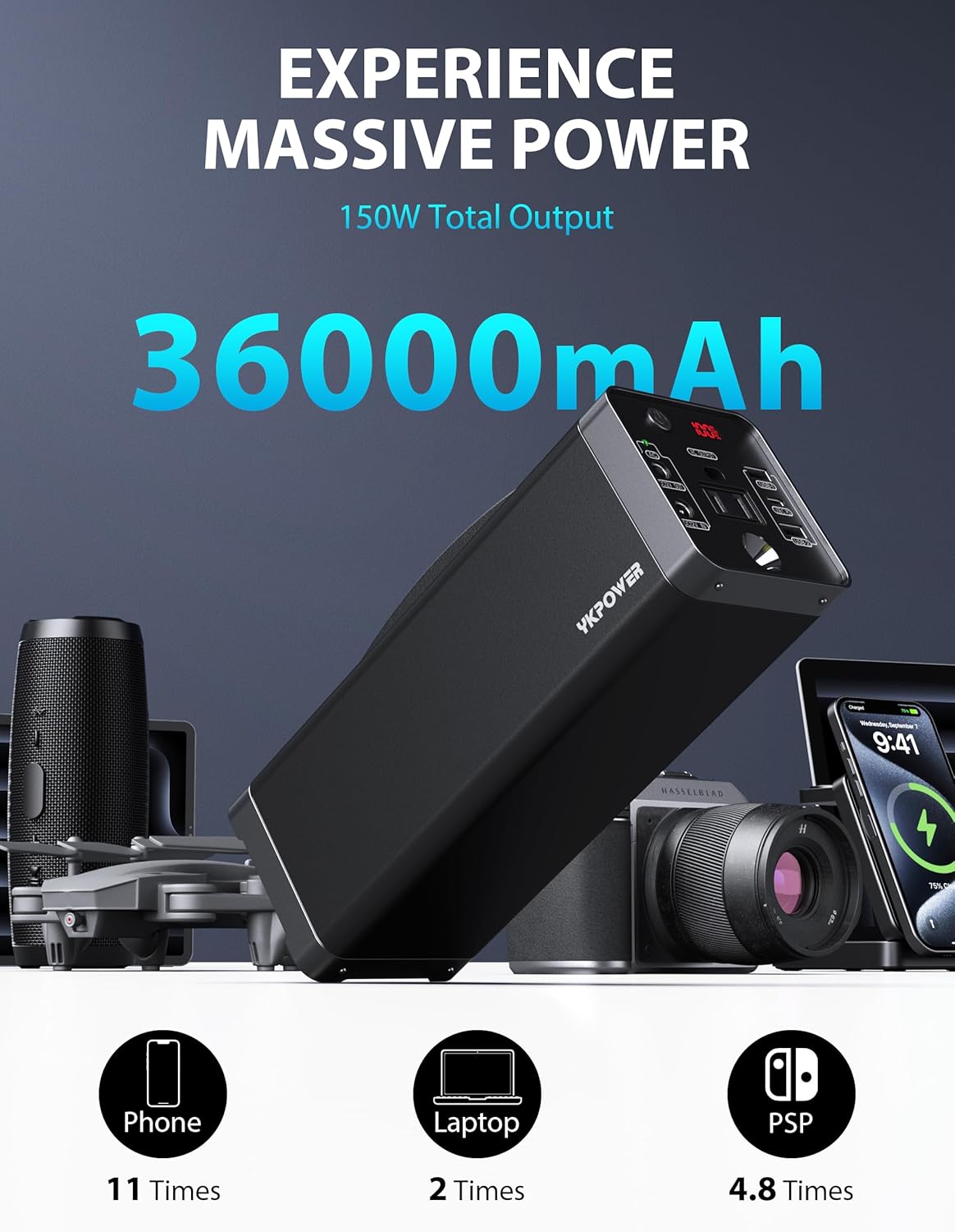 Portable Power Station 150W, 133.2 Wh/36000mAh Fast Charging, Rechargeable Generator with 5 Outputs, AC Outlets Power Bank with LED Light for Backup Home Outdoor Emergency Travel Camping RV Portable Power Station 150W, 133.2 Wh/36000mAh Fast Charging, Rechargeable Generator with 5 Outputs, AC Outlets Power Bank with LED Light for Backup Home Outdoor Emergency Travel Camping RV
