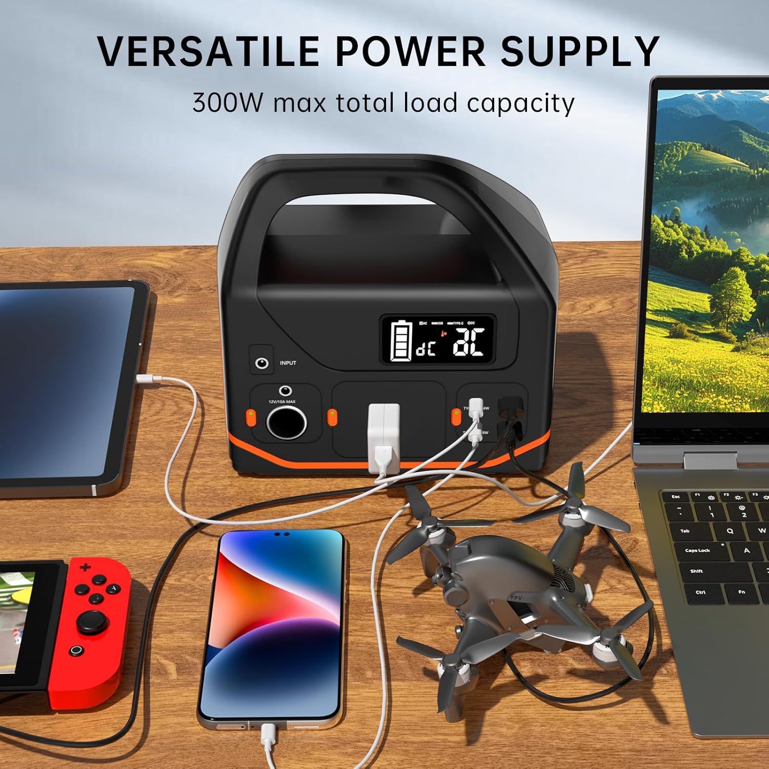 Portable Power Station, 266wh Power Generator 300W Lithium Battery, Power Station for Camping, Home Use, Outdoor, Emergency Backup With 110V Pure Sine Wave AC Outlet