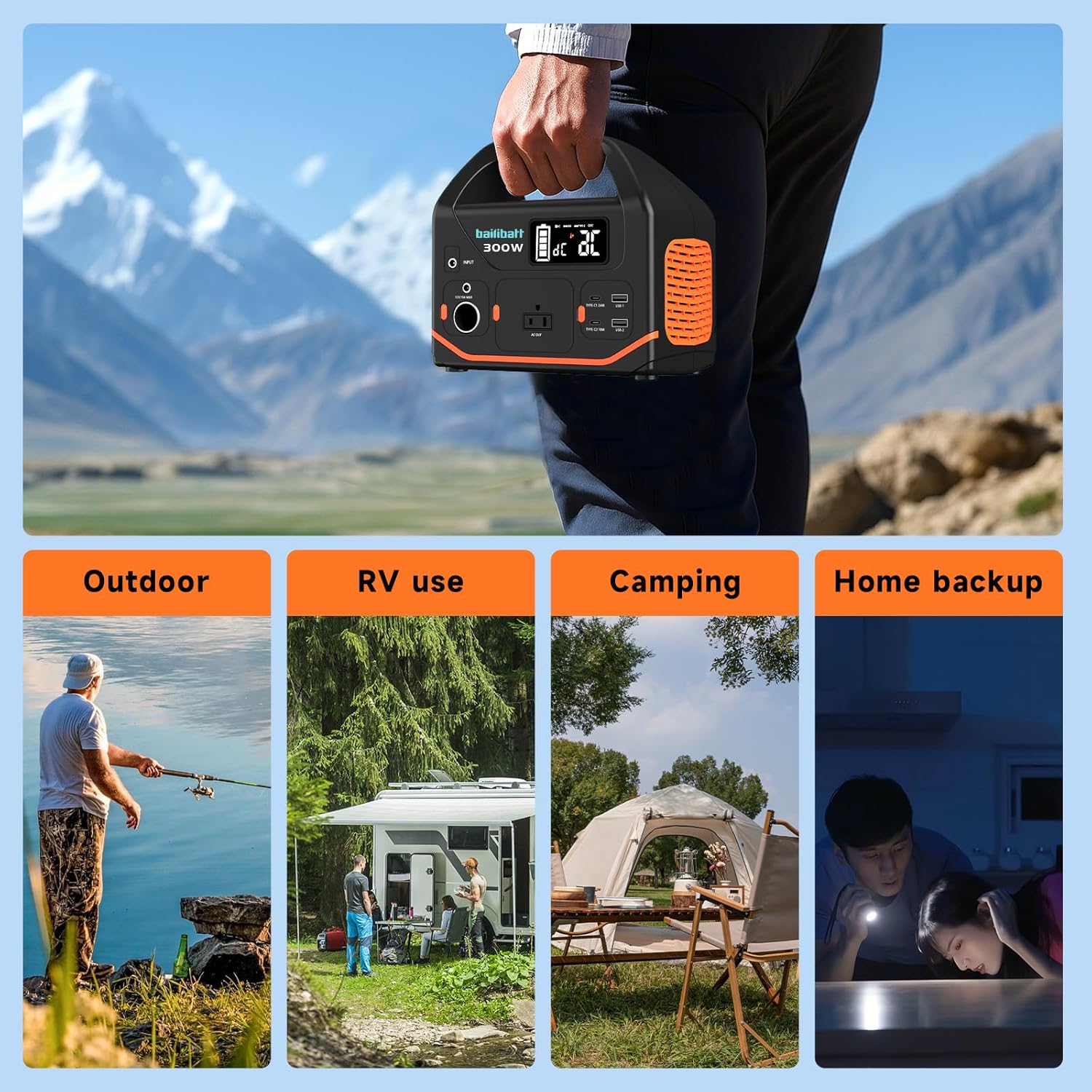 Portable Power Station, 266wh Power Generator 300W Lithium Battery, Power Station for Camping, Home Use, Outdoor, Emergency Backup With 110V Pure Sine Wave AC Outlet