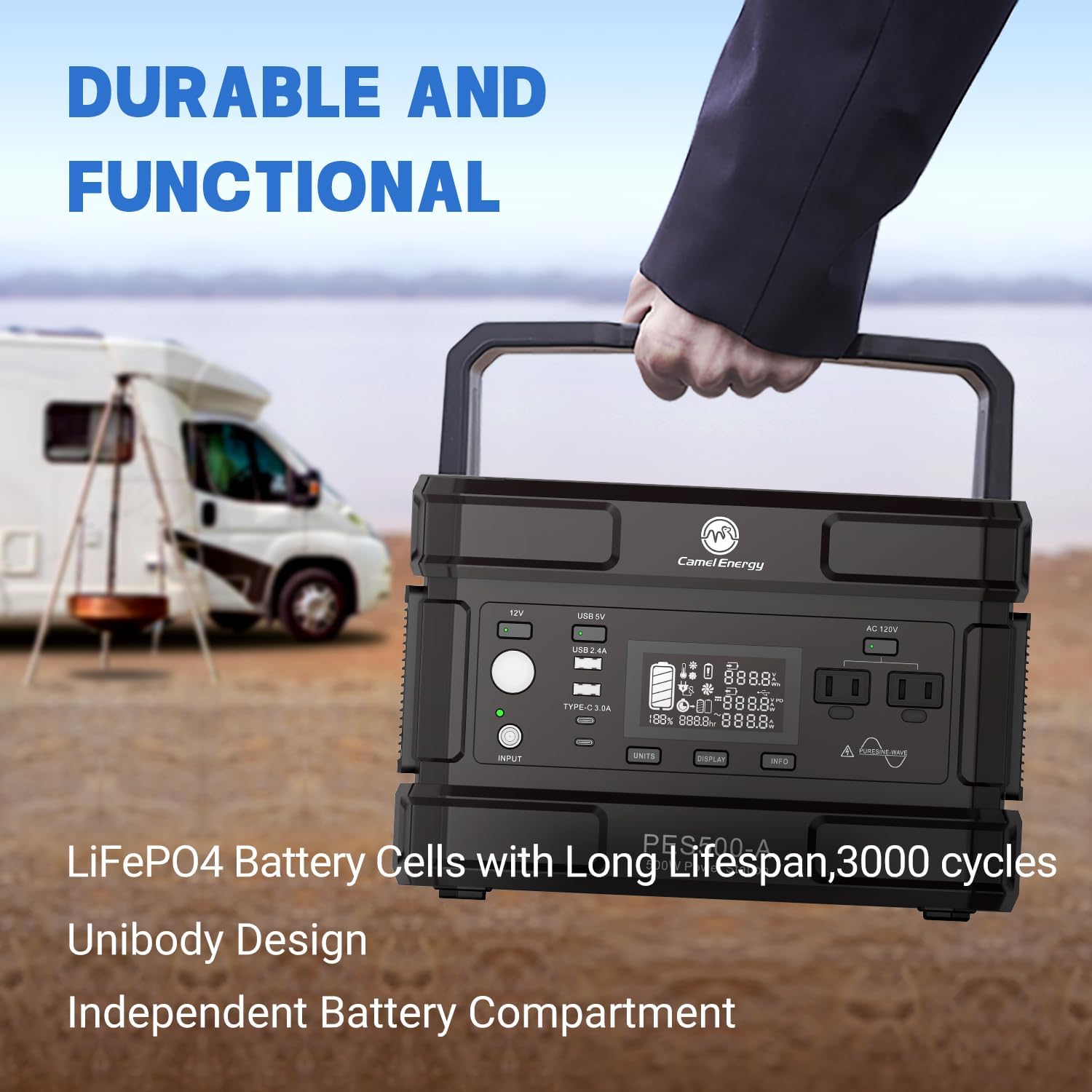 Portable Power Station 500W, 512Wh Portable Power Generator, AC Outlets, USB Ports, Solar Generator for Camping Travel Home Emergency CPAP Use