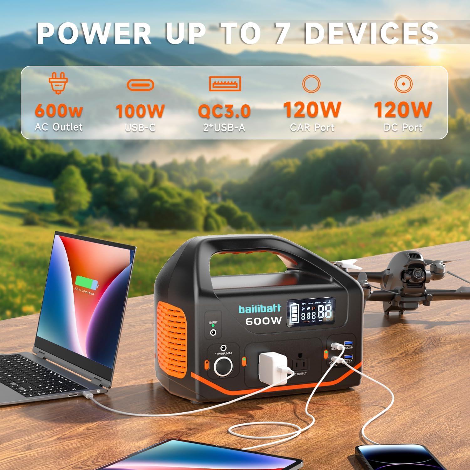 Portable Power Station 600W 293Wh Camping Lithium Battery, Portable Generator for Home Use Emergency Power Station Backup Travel Outdoor 100W PD  120V Pure Sine Wave AC Outlet