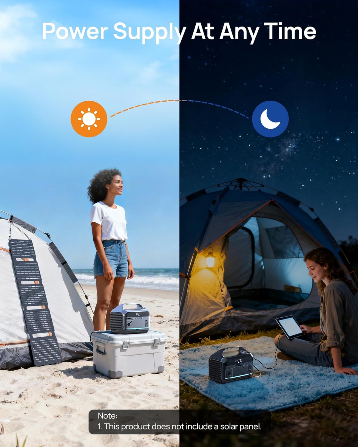 Portable Power Station 600W Surge, 288Wh (90,000mAh) Solar Generator, LiFeP04 Battery with 300W AC Outlets, Power Bank for Outdoor Camping, CPAP, Traveling, Home  Emergency