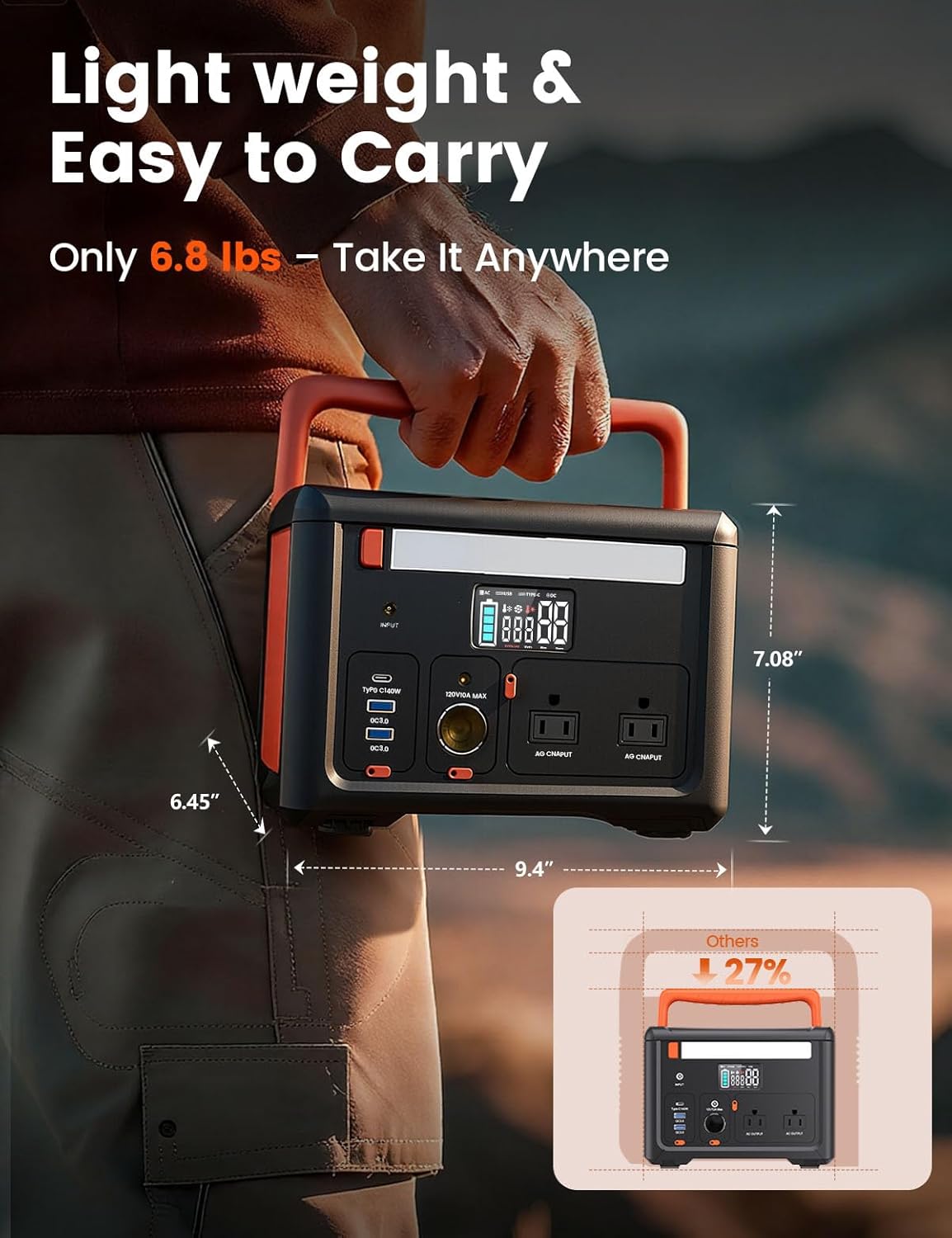 Portable Power Station 600W(1200W Surge), 299Wh Camping Power Station with 2 AC Outlet, 140W USB-C Fast Charging,7 Ports Mini Solar Generator for Camping Indoor Outdoor Emergency RV (CYBPULTE C601)