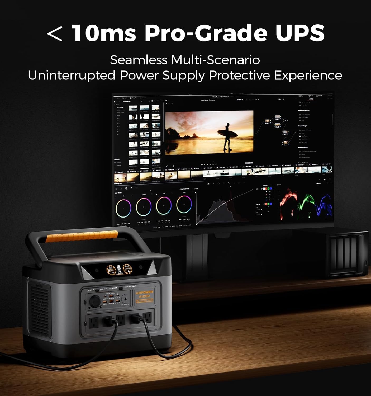 S1200 1190Wh Portable Power Station(Solar Panel Option) | 1200W (1800W Surge) Pure Sine Wave AC + Max 400W Solar Input | UPS Backup for Home, RV  Emergencies