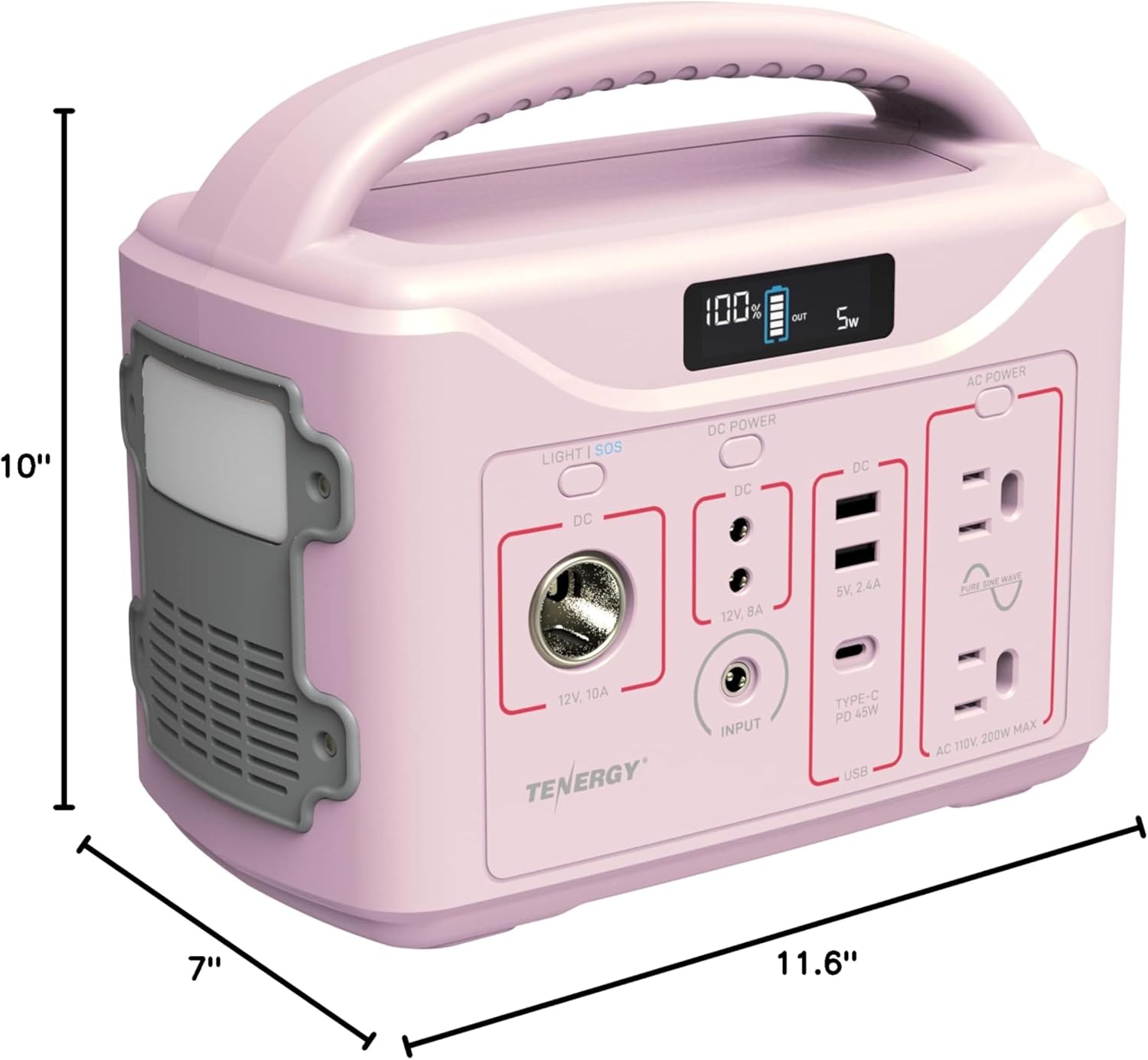 Tenergy T320 Portable Power Station, 300Wh Battery, 110V/200W (Surge 400W) Two Pure Sine Wave AC outputs, USB type C PD 45W, Mobile Power for Outdoors, RV, Hunting, Emergency Backup, Sandy Coral