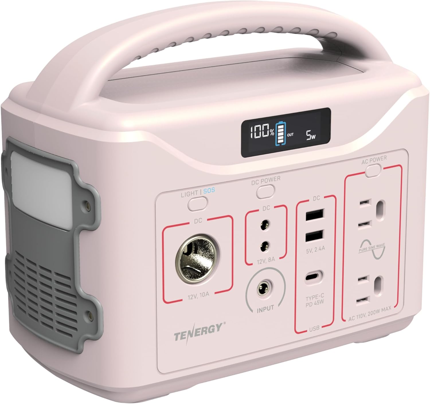 Tenergy T320 Portable Power Station, 300Wh Battery, 110V/200W (Surge 400W) Two Pure Sine Wave AC outputs, USB type C PD 45W, Mobile Power for Outdoors, RV, Hunting, Emergency Backup, Sandy Coral