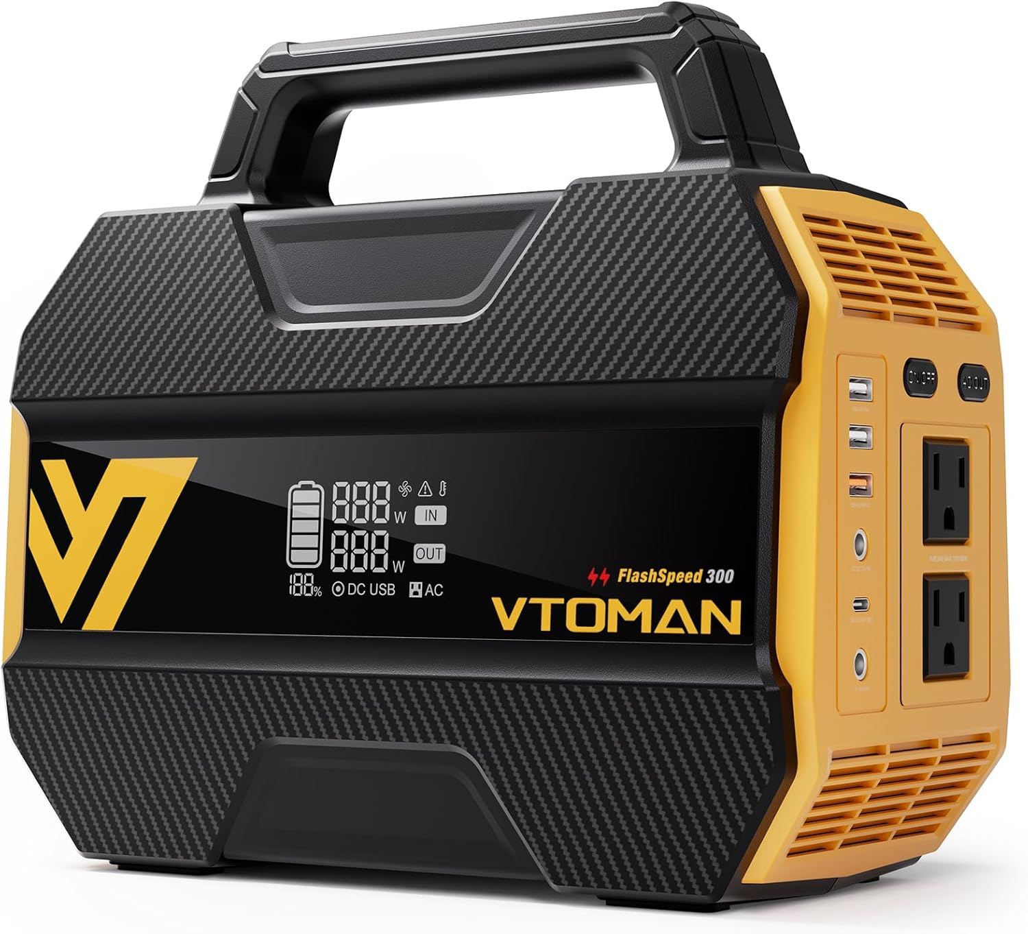 VTOMAN FlashSpeed 300 Portable Power Station, 300W 230Wh LiFePO4 Battery with 3000 Life Cycles, 100W PD USB-C Fast Charge, 6 Outputs for Outdoor Camping, Home Backup, RV, Off-Grid