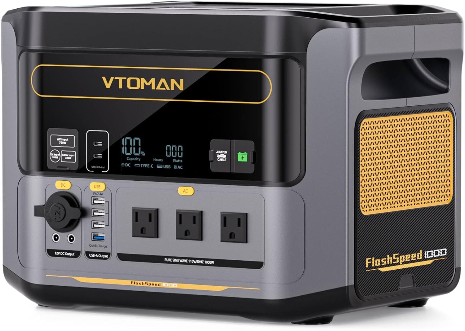 VTOMAN FlashSpeed 300 Portable Power Station, 300W 230Wh LiFePO4 Battery with 3000 Life Cycles, 100W PD USB-C Fast Charge, 6 Outputs for Outdoor Camping, Home Backup, RV, Off-Grid