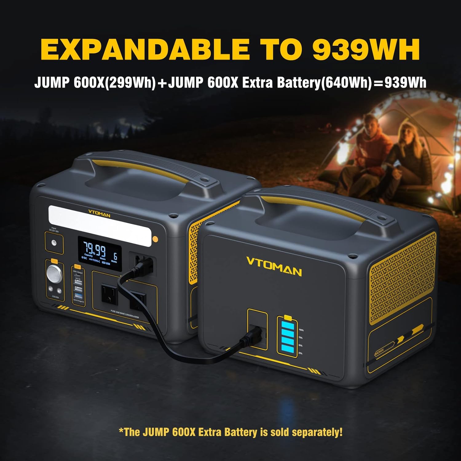 VTOMAN Jump 600X Portable Power Station 600W, 299Wh Solar Generator LiFePO4 Battery Power Station with Jump Start for Car, 1200W AC Outlet, PD 60W USB-C, 3x Regulated 12V/10A DC for Camping, RV Travel