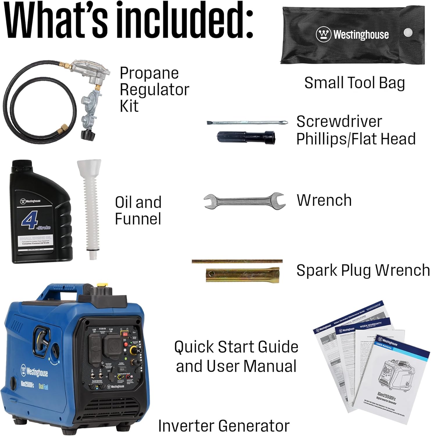 Westinghouse 2550 Peak Watt Super Quiet  Lightweight Portable Inverter Generator, RV Ready 30A Outlet, Gas and Propane Powered, CO Sensor, Parallel Capable, Long Run Time