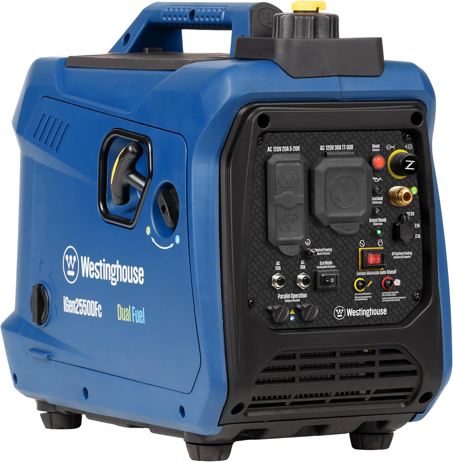 Westinghouse 2550 Peak Watt Super Quiet  Lightweight Portable Inverter Generator, RV Ready 30A Outlet, Gas and Propane Powered, CO Sensor, Parallel Capable, Long Run Time