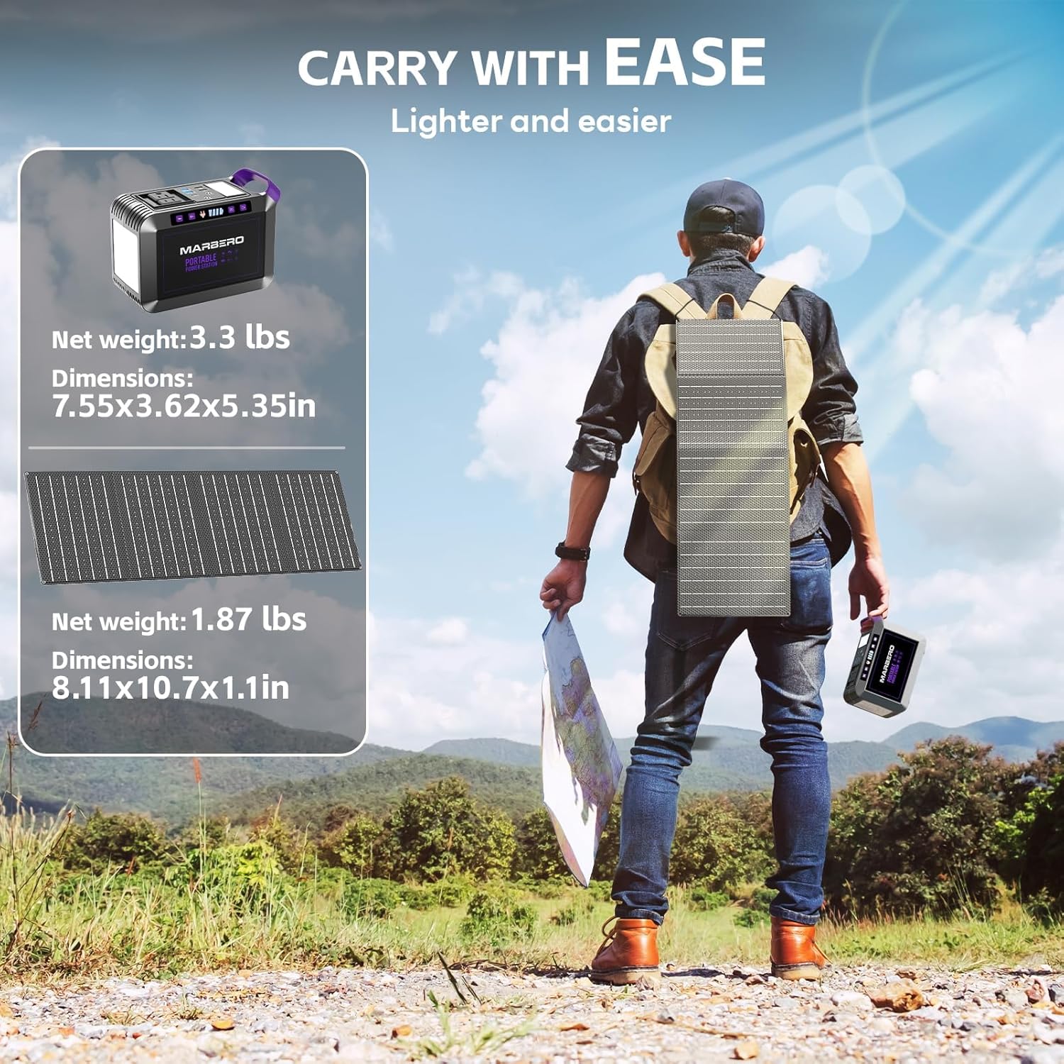 [WINTER STORM POWER OUTAGE ESSENTIAL] MARBERO 172Wh Solar Generator with 40W Solar Panel, Portable Power Station 200W, Camping, Outdoor, Hiking, Fishing, Emergency