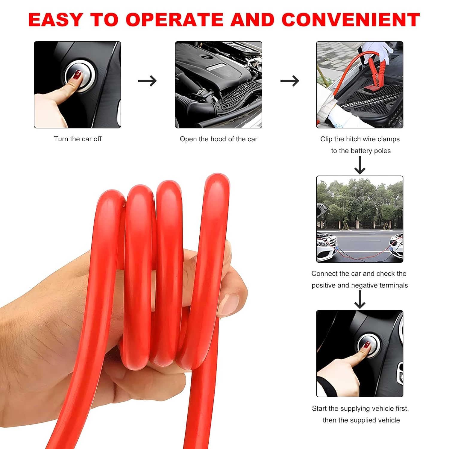 2 PCS Jumper Cables for Car Battery, 10 Gauge 10Feet Automotive Booster Cables with Carrying Bag, Heavy Duty Alligator Clips Cable for Jump Starting Dead or Weak Batteries