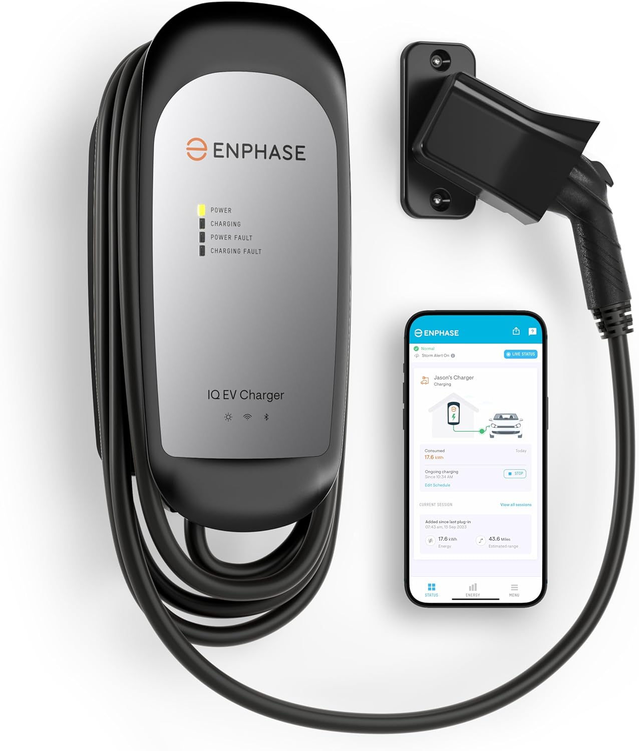 48 Amp Smart EV Charger - Enphase IQ 60, Hardwired, 11.5kW Power, 240V, 5-Year Warranty, Wi-Fi Connected, Safety Certified, 25ft Cable  Ruggedized J1772 Connector