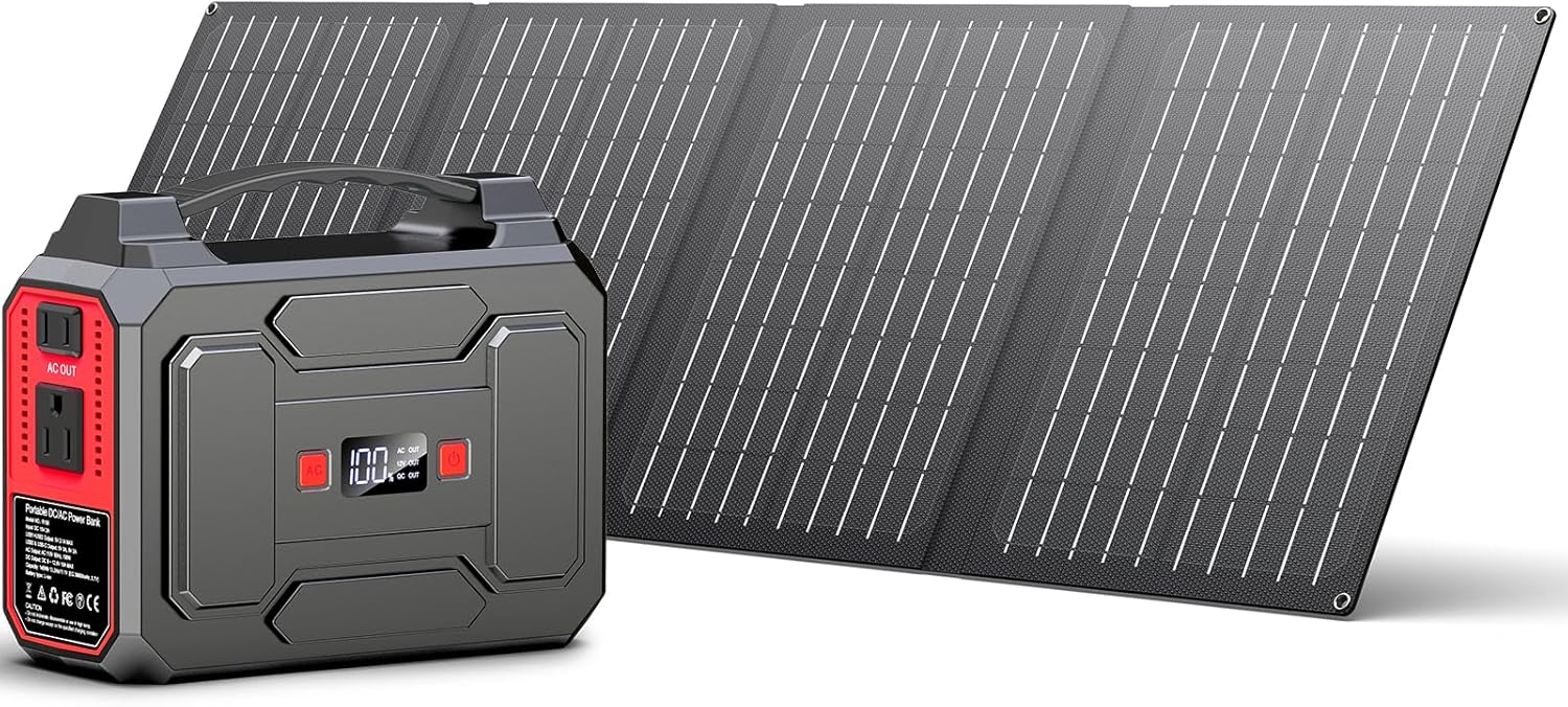 Apowking Portable Power Station Bank 146Wh 200W Peak(100W Rated), Solar Powered Power Bank with AC Outlet 110V for Camping, Solar Charger Power Bank Battery Pack 39600mAh for Home Outdoor Emergency