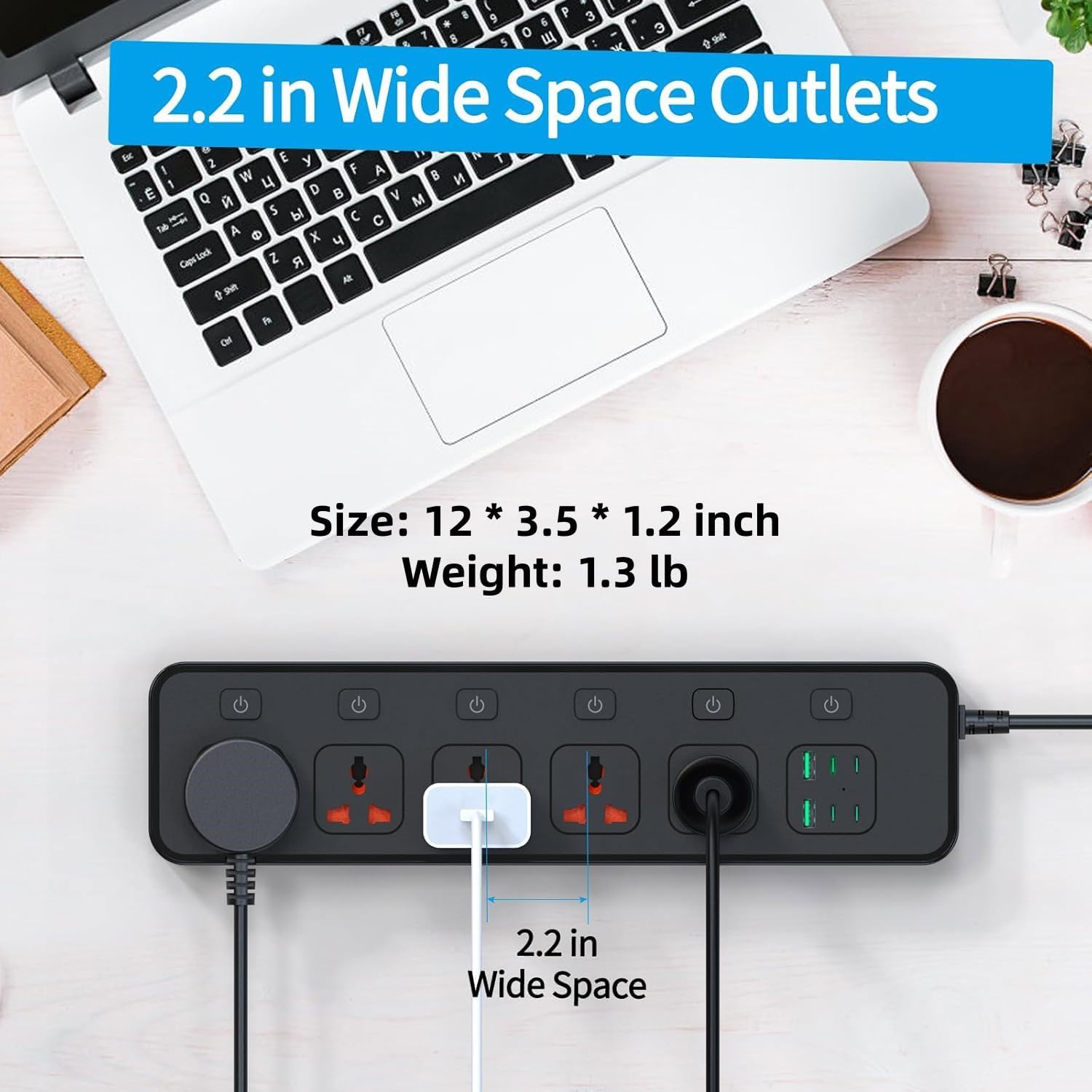 Australia Travel Adapter, Jumpso Australian Power Strip with 6 Universal Outlets 4 USB Charging Ports (1 USB C), Type I AU Plug Adapter for US to New Zealand China Argentina Fiji