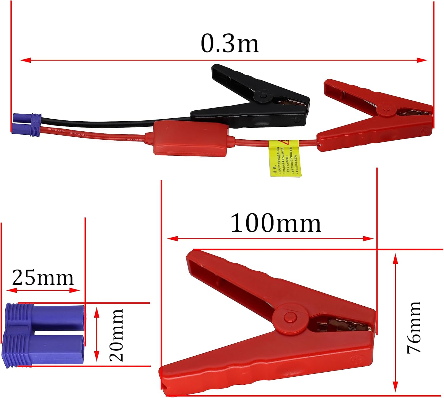 Battery Star-ting Cable Booster Jumper Cables Alligator Clamp to EC5 Starting Cable car Emergency Starting Power Clip Adapter (10 AWG) All Copper Silicone for Prevent Reverse Charge[3.2FT]