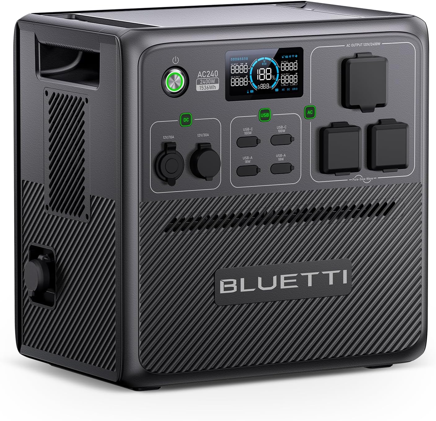 BLUETTI Portable Power Station AC180, 1152Wh LiFePO4 Battery Backup w/ 2 1800W (2700W peak) AC Outlets, 0-80% in 45Min, Solar Generator for Camping, Off-grid, Power Outage