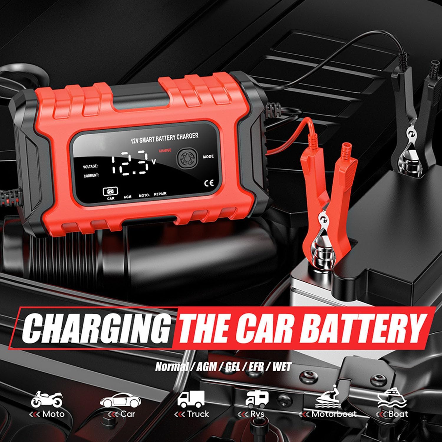 Car Battery Charger, 12V 6A Smart Battery Trickle Charger, 12V Automotive Battery Maintainer Desulfator with Temperature Compensation for Car Truck Motorcycle Lawn Mower Marine Lead Acid Batteries