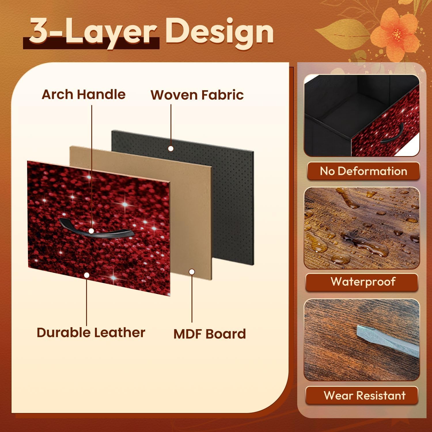 Dresser Red Glitter Sparkle Twinkling Stars for Chest of Drawers with Power Oulet 5 Drawer Dressers with Wood Shelves TV Stand Storage Dresser for Closet