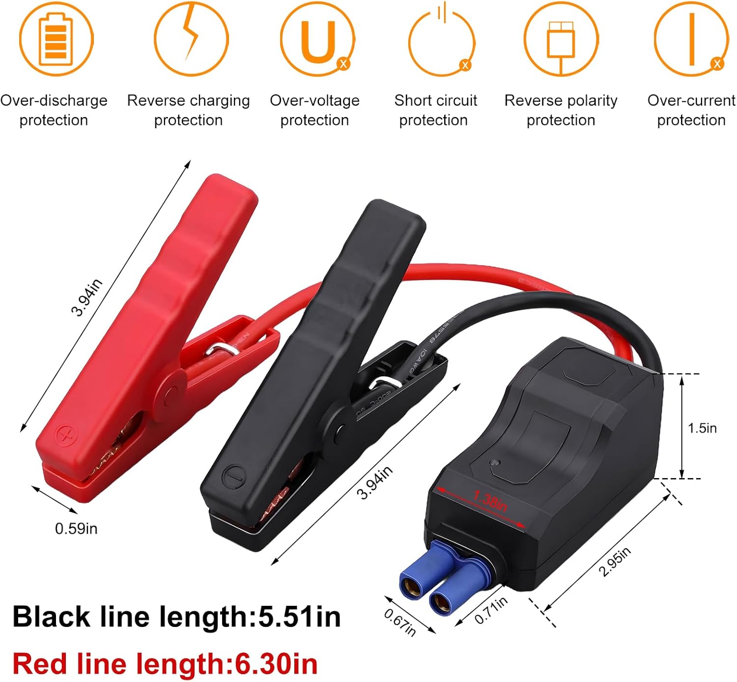EC-5 Replacement Car Portable Battery Jump Starter Smart Cable, Protective Car Emergency Jumper Cables for 12V Car Jump Starter, Conductive EC5 Connector Replacement Alligator Clip