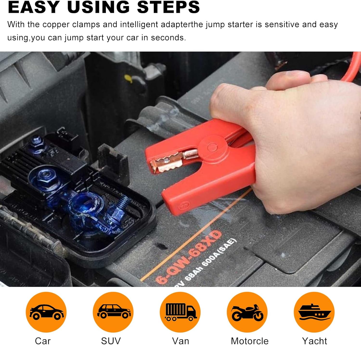 EC-5 Replacement Car Portable Battery Jump Starter Smart Cable, Protective Car Emergency Jumper Cables for 12V Car Jump Starter, Conductive EC5 Connector Replacement Alligator Clip