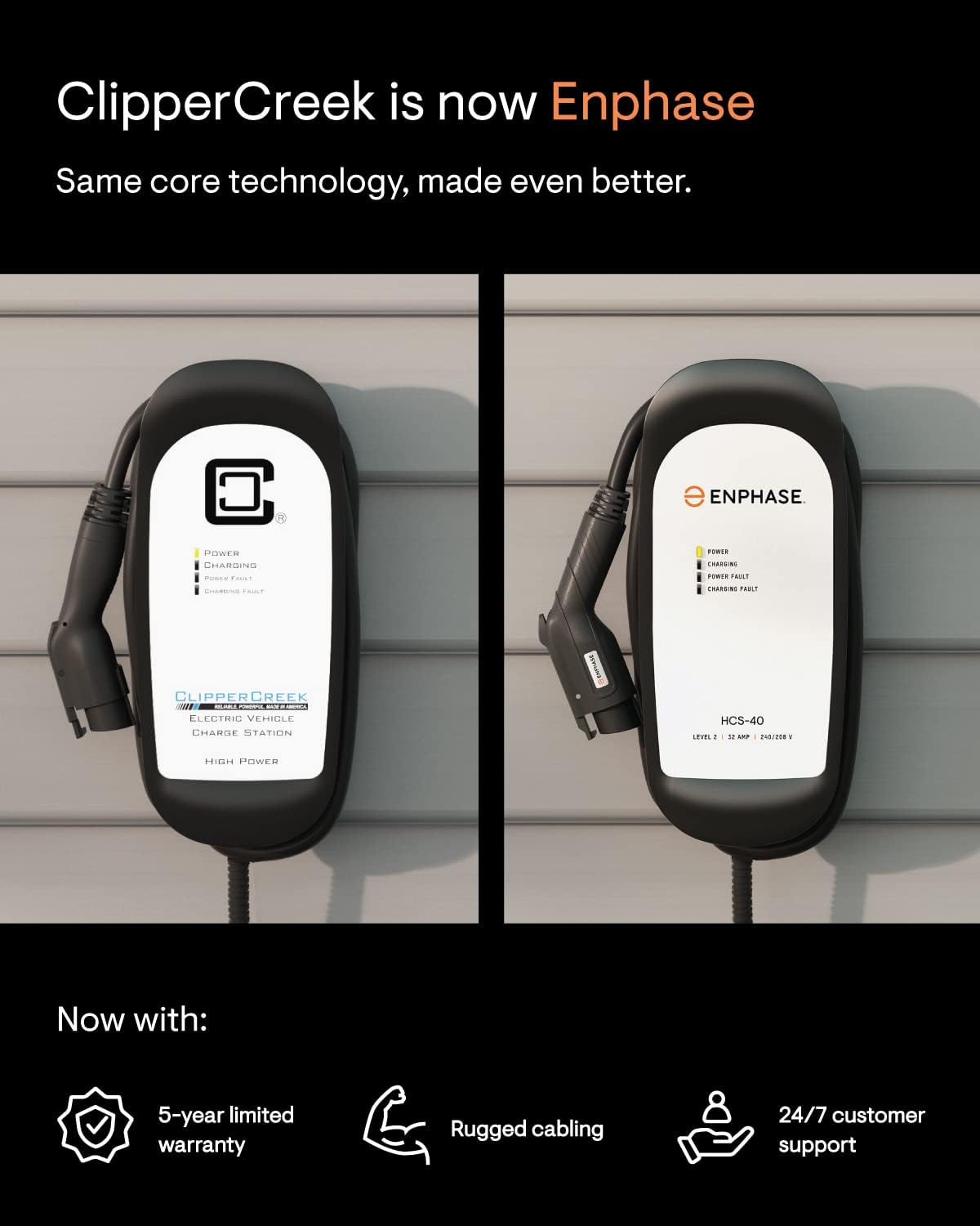 Enphase Level 2 Dual EV Charger, Safety Certified, 32 Amp, 240v, Hardwired, 25ft Cables, J1772, Compatible with US Electric Vehicles, HCS-D40 Home Electric Car Charging Station - formerly ClipperCreek