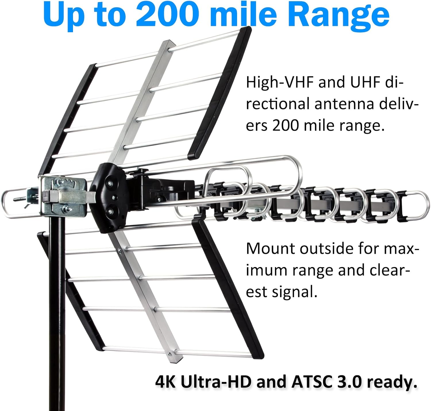 Five Star Outdoor HDTV Antenna up to 200 Mile Long Range, Attic or Roof Mount TV Antenna, Long Range Digital OTA Antenna for 4K 1080P VHF UHF Supports 4 TVs Installation Kit  J Mount