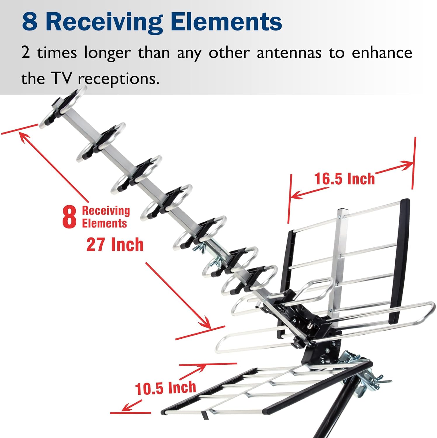 Five Star Outdoor HDTV Antenna up to 200 Mile Long Range, Attic or Roof Mount TV Antenna, Long Range Digital OTA Antenna for 4K 1080P VHF UHF Supports 4 TVs Installation Kit  J Mount