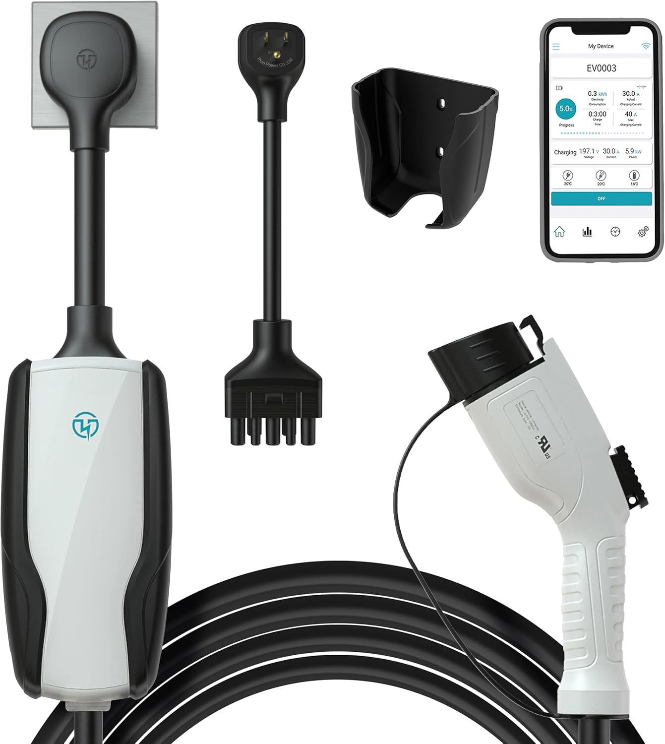 Flex-AC Level 2 EV Charger 9.6kW, 6-40 Amp, 120V/240V, NEMA 5-15 and NEMA 14-50 Plug, Indoor/Outdoor, WiFi Connection, CSA Tested, Energy Star, and FCC Certified, 22 feet Cable (White) Flex-AC Level 2 EV Charger 9.6kW, 6-40 Amp, 120V/240V, NEMA 5-15 and NEMA 14-50 Plug, Indoor/Outdoor, WiFi Connection, CSA Tested, Energy Star, and FCC Certified, 22 feet Cable (White)