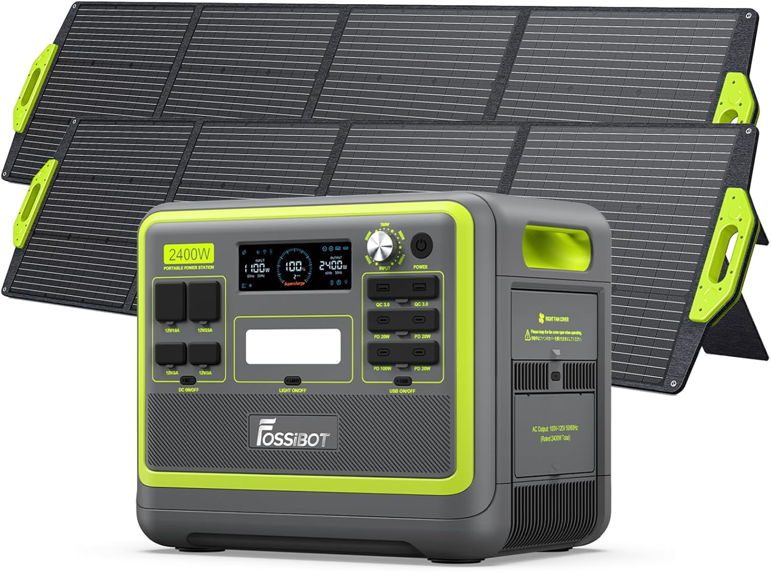 FOSSiBOT F2400 Portable Power Station 2400W (4800W Peak), 2048Wh LiFePO4 Battery Solar Generator with 1100W AC  500W Solar Charging APP Control,1.5H Fast Charging, for Camping, Home Use, Emergency,RV