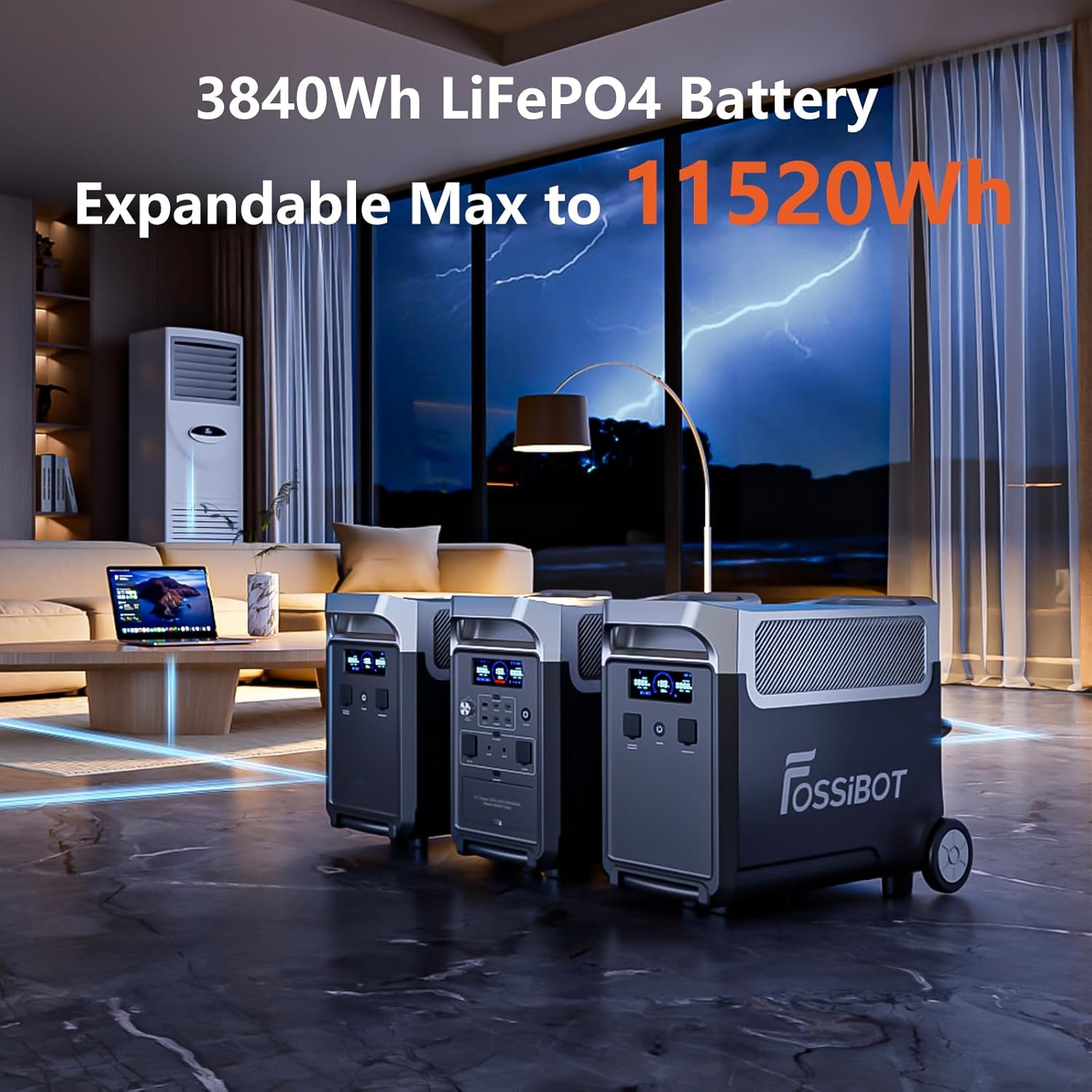 FOSSiBOT F3600 Portable Power Station, 5x120V AC Output 3600W/3840Wh LiFePO4 Battery Expandable to 11520Wh, Electrical Solar Generator for Garage, Home, Off-Grid Living, Camping, RVs