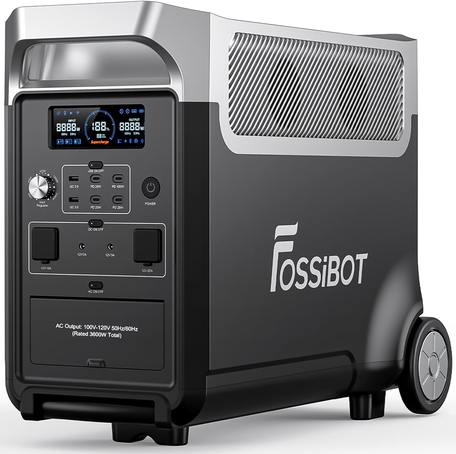 FOSSiBOT F3600 Portable Power Station, 5x120V AC Output 3600W/3840Wh LiFePO4 Battery Expandable to 11520Wh, Electrical Solar Generator for Garage, Home, Off-Grid Living, Camping, RVs